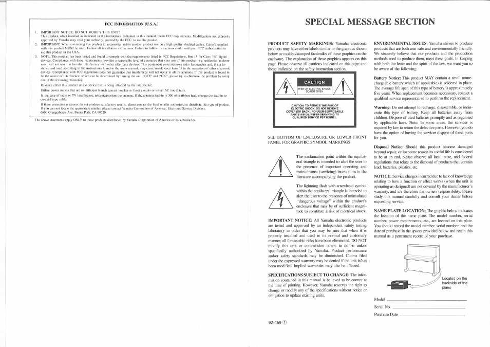 Caution | Yamaha disklavier YMM Series User Manual | Page 2 / 12