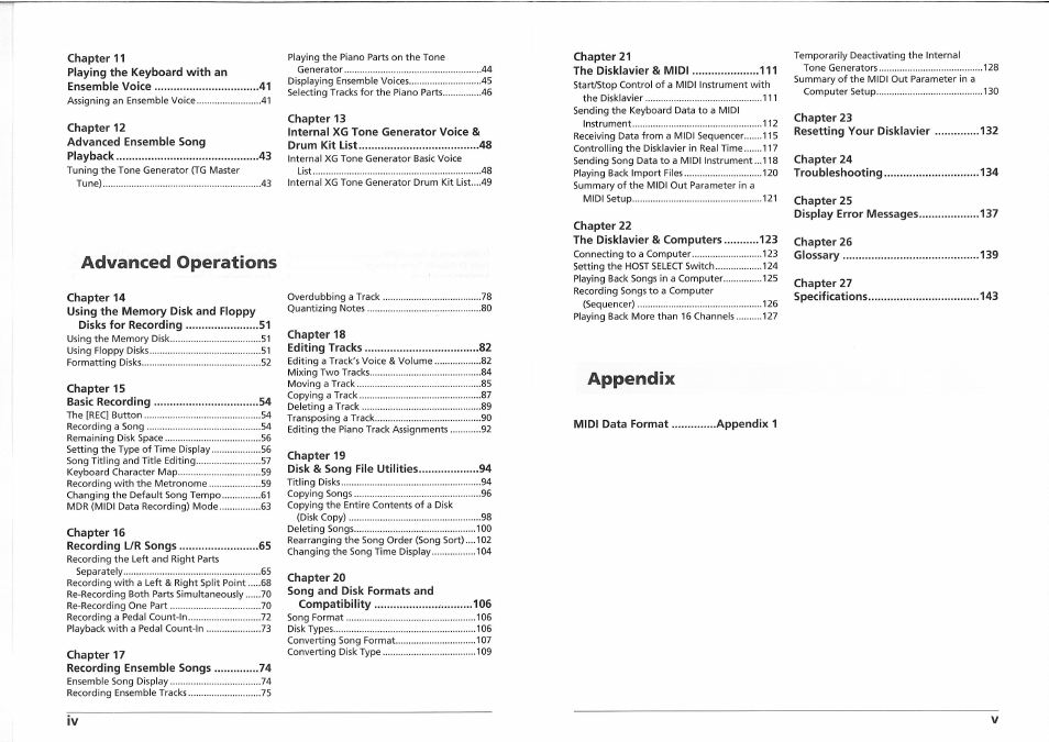 Advanced operations, Appendix | Yamaha disklavier YMM Series User Manual | Page 5 / 12