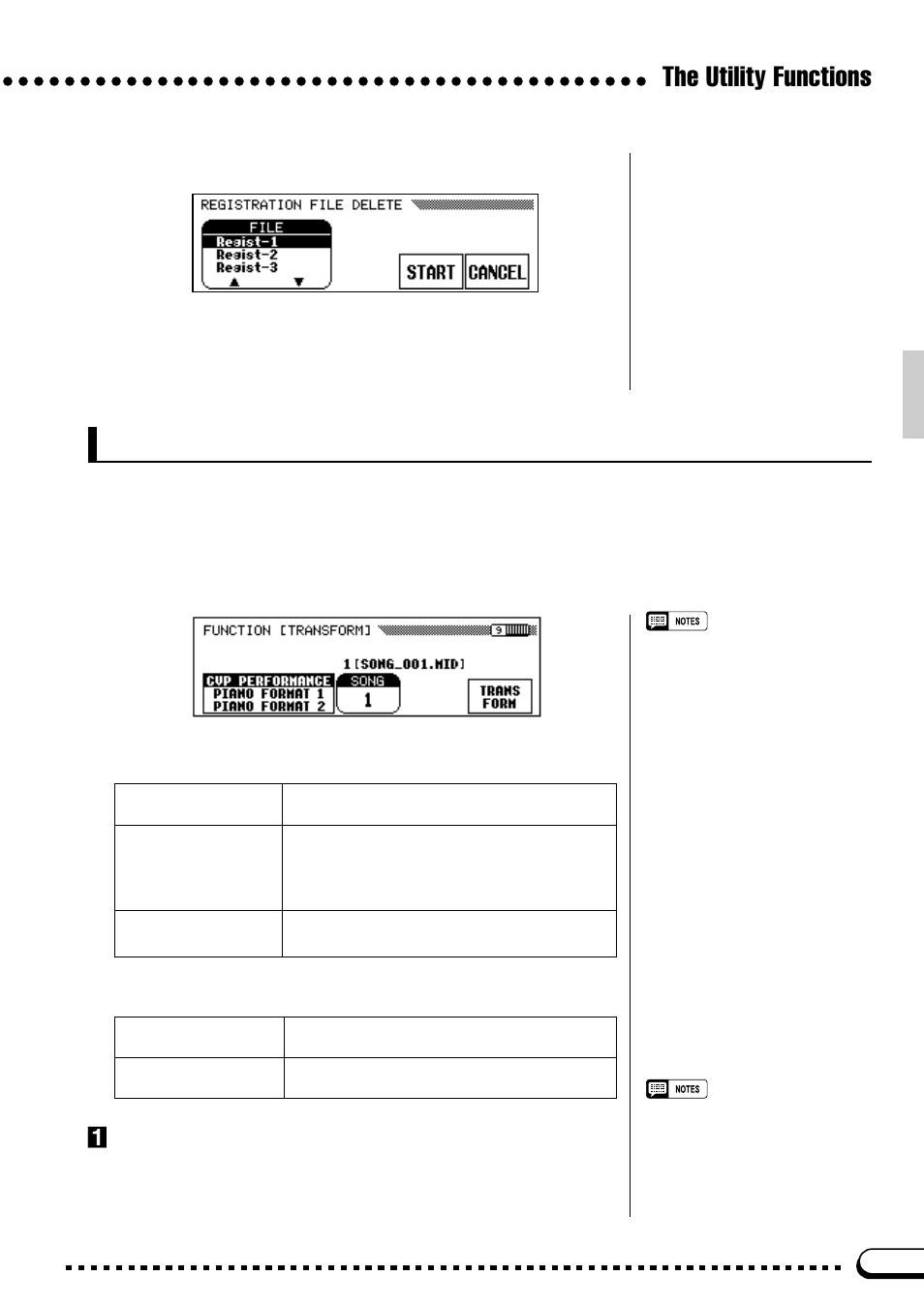 The utility functions, Transform, Delete | Select the conversion type | Yamaha CVP-59S User Manual | Page 104 / 163