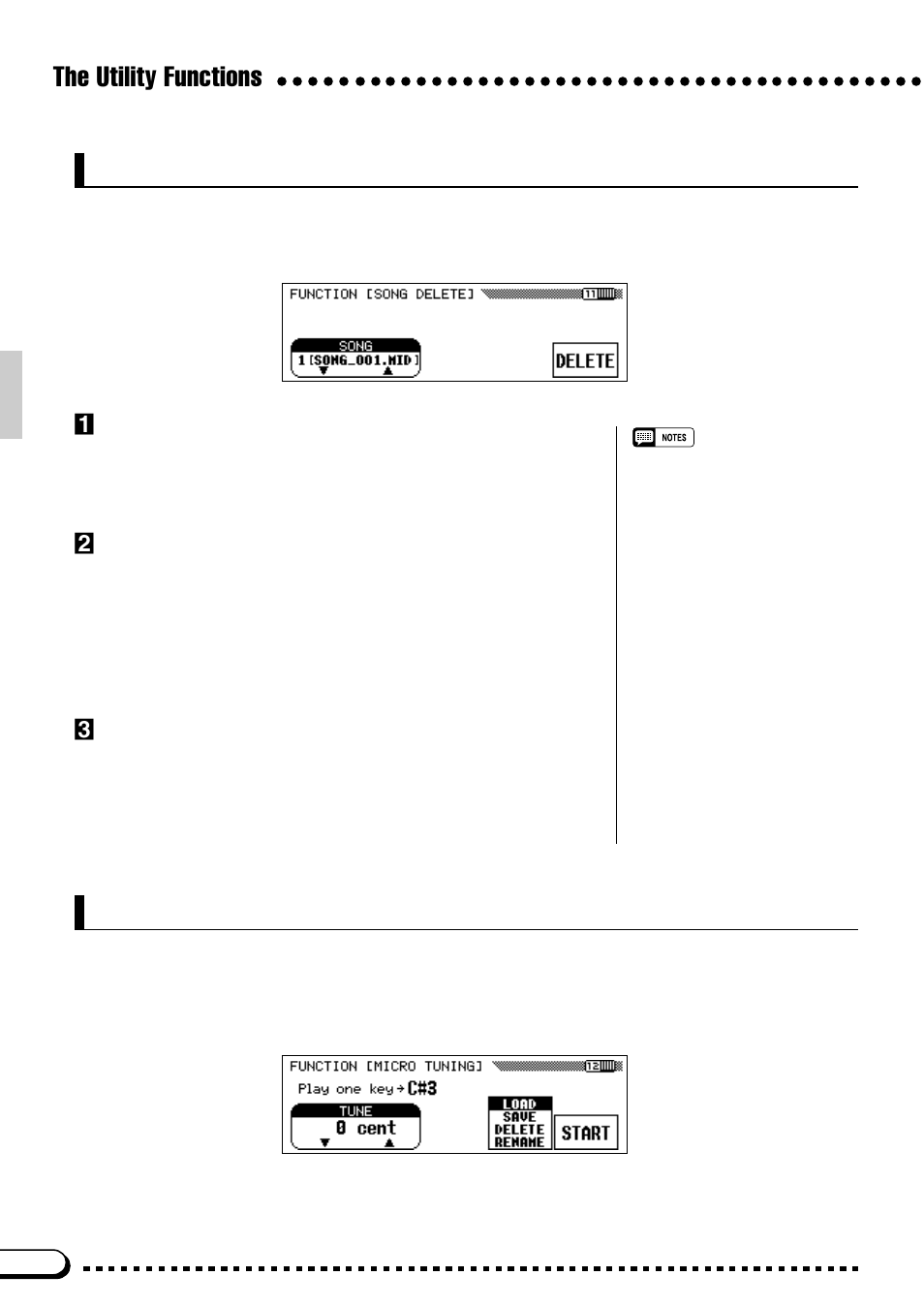 The utility functions song delete, Micro tuning | Yamaha CVP-59S User Manual | Page 107 / 163