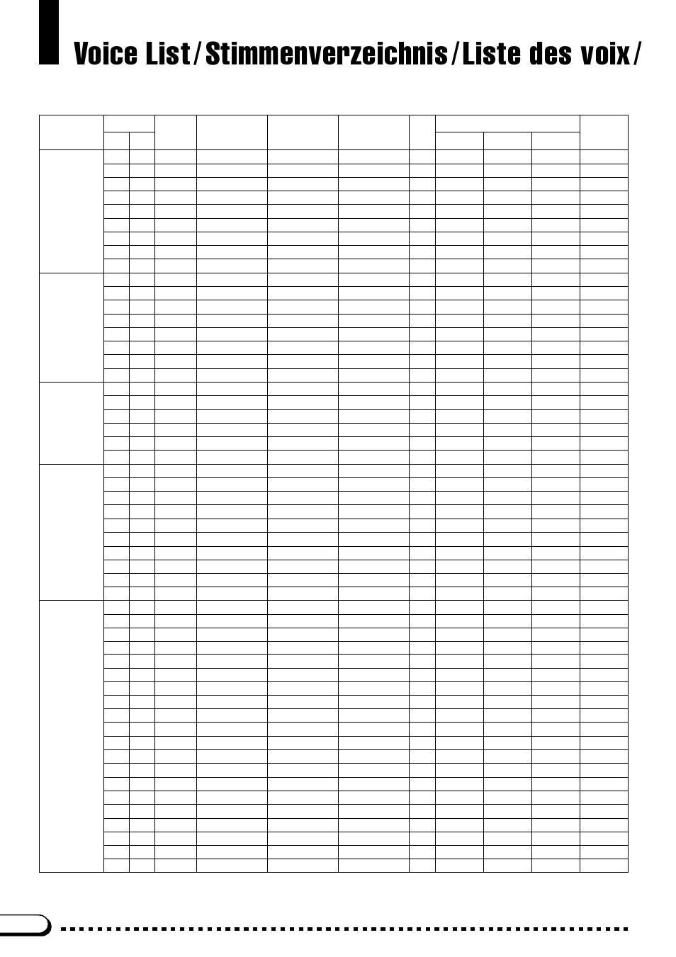 Voice list, Stimmenverzeichnis, Liste des voix | Yamaha CVP-59S User Manual | Page 119 / 163