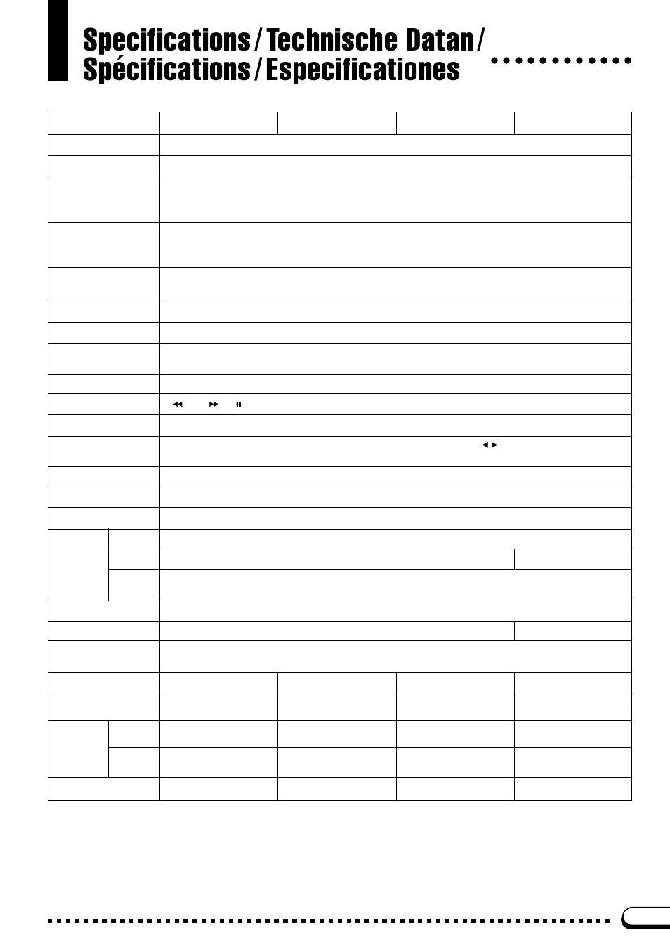 Specifications, Technische datan, Spécifications | Especificationes | Yamaha CVP-59S User Manual | Page 138 / 163