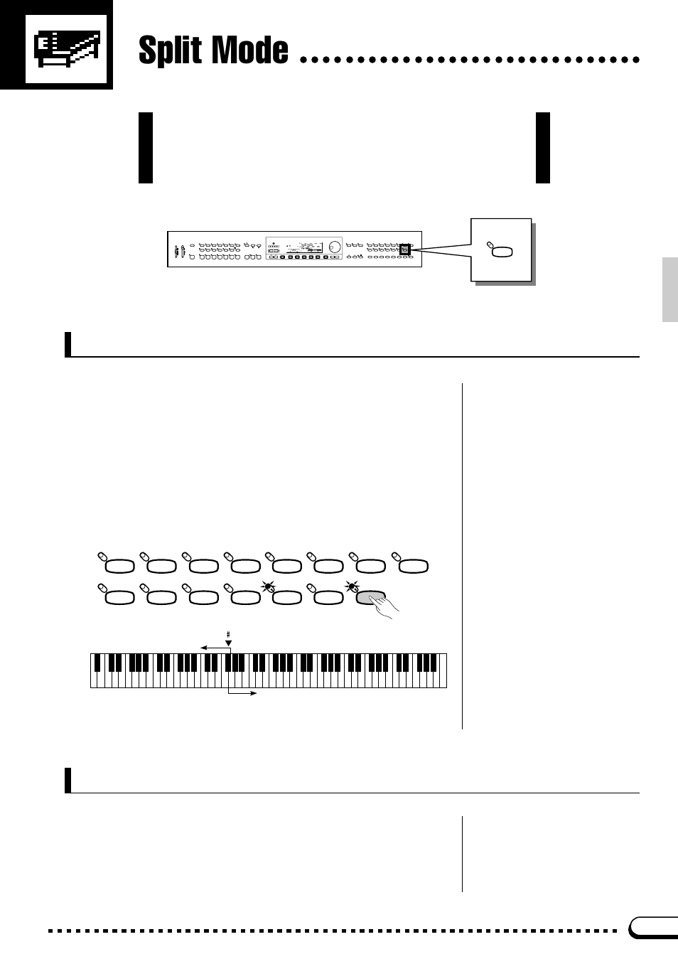 Split mode, Engaging the split mode, Changing the split voices | Yamaha CVP-59S User Manual | Page 22 / 163