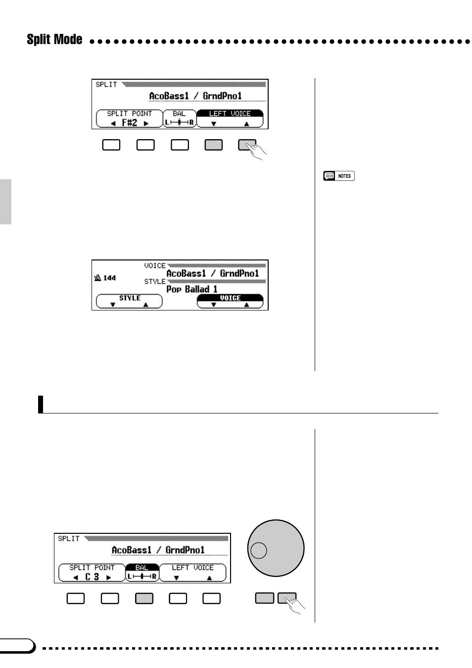 Split mode, Split-mode voice balance | Yamaha CVP-59S User Manual | Page 23 / 163