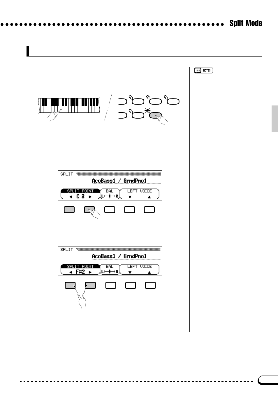 Changing the split point, Split mode | Yamaha CVP-59S User Manual | Page 24 / 163