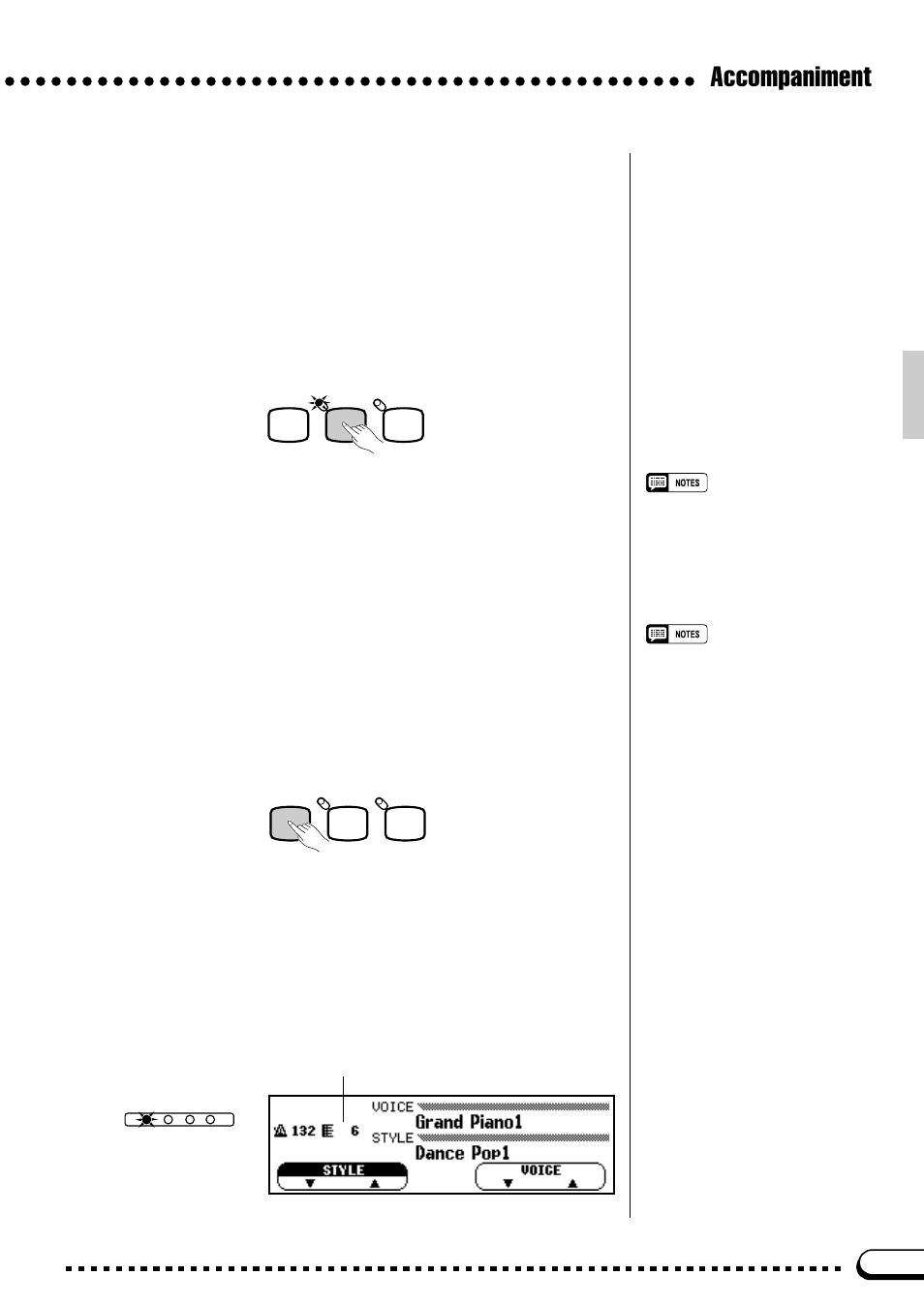 Accompaniment, Synchronized start, Tap start | The beat display | Yamaha CVP-59S User Manual | Page 34 / 163