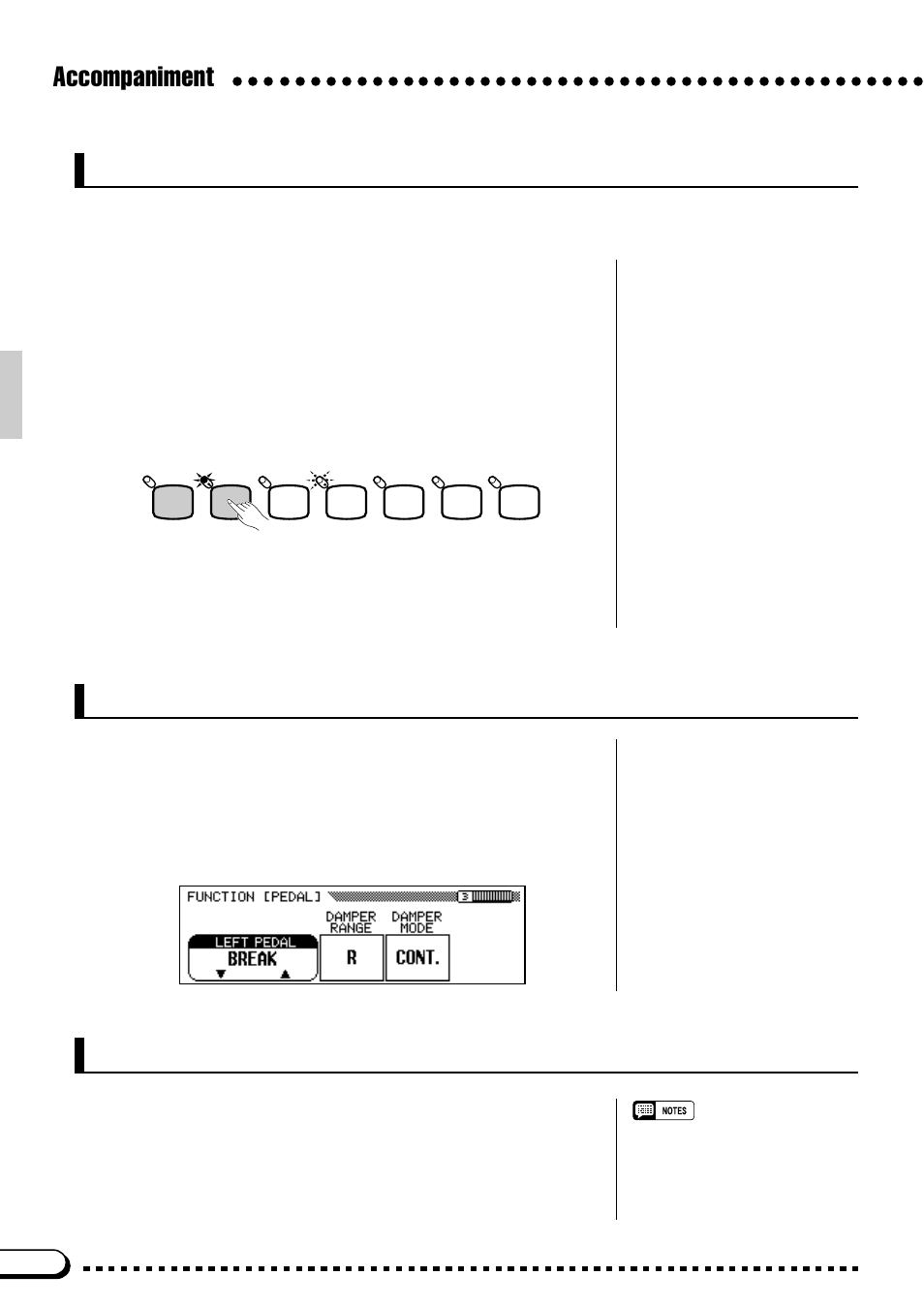 Accompaniment, Stopping the accompaniment, Fill-ins | Left-pedal break | Yamaha CVP-59S User Manual | Page 35 / 163