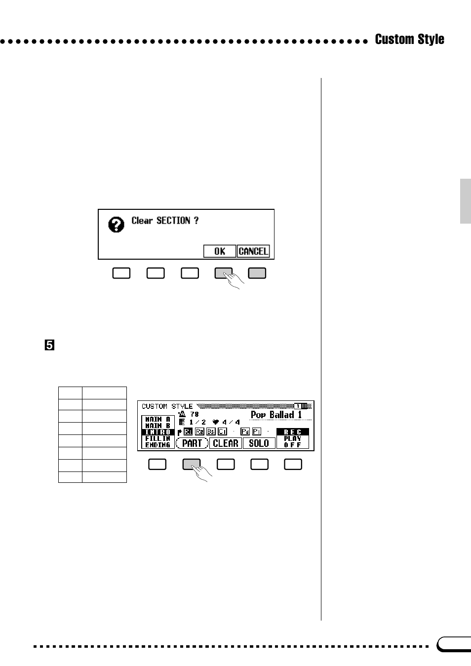 Custom style, Select the part & voice you want to record | Yamaha CVP-59S User Manual | Page 50 / 163