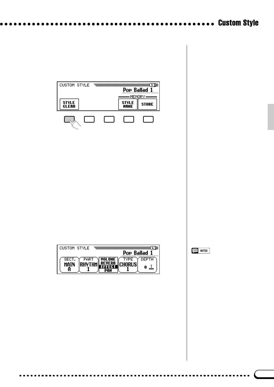 Custom style, Style clear, Volume & effects | Yamaha CVP-59S User Manual | Page 54 / 163