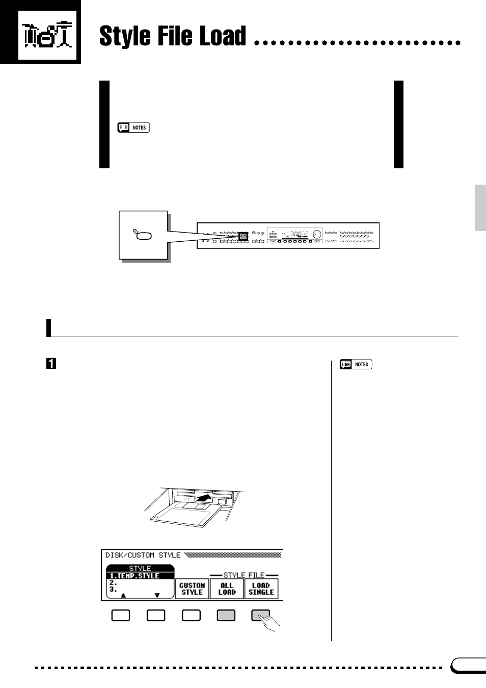 Style file load, Loading disk styles, Insert the style disk | Yamaha CVP-59S User Manual | Page 58 / 163