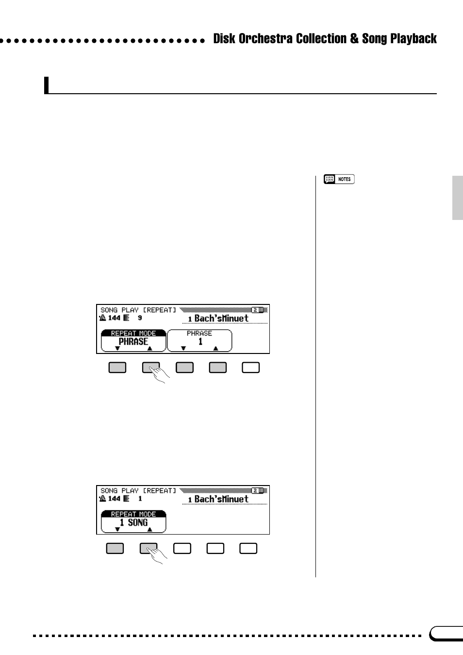 Disk orchestra collection & song playback, Repeat functions | Yamaha CVP-59S User Manual | Page 72 / 163