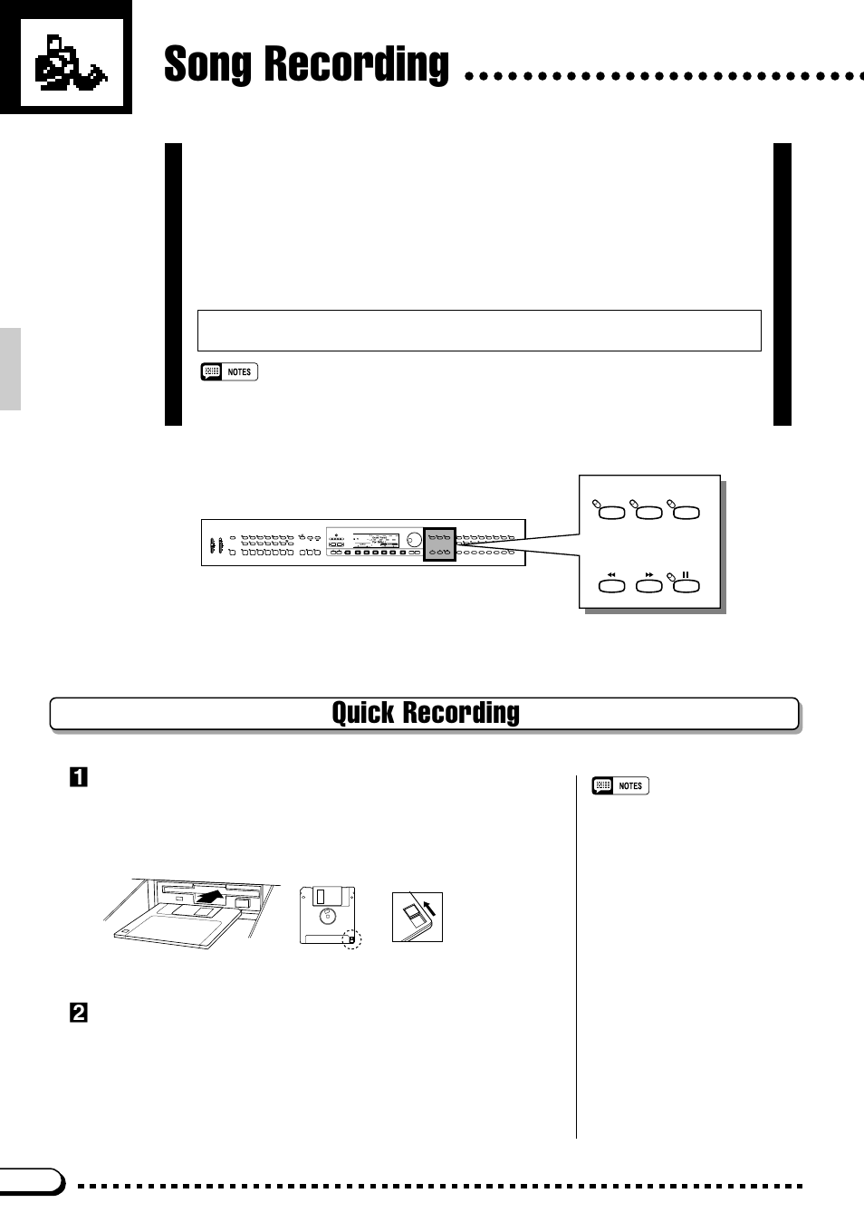 Song recording, Quick recording, Insert a formatted disk | Engage the record mode | Yamaha CVP-59S User Manual | Page 75 / 163