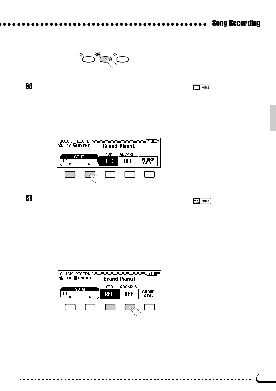 Song recording, Select a song number, Set the track modes as required | Yamaha CVP-59S User Manual | Page 76 / 163