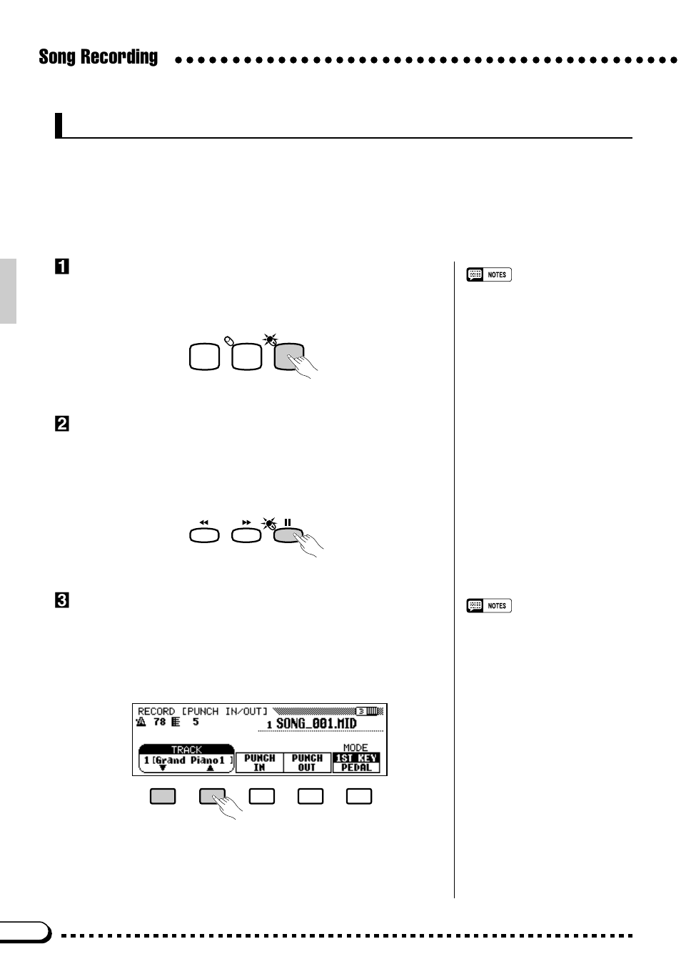 Song recording punch-in/out recording, Play the song, Select a track | Pause before the punch-in point | Yamaha CVP-59S User Manual | Page 81 / 163
