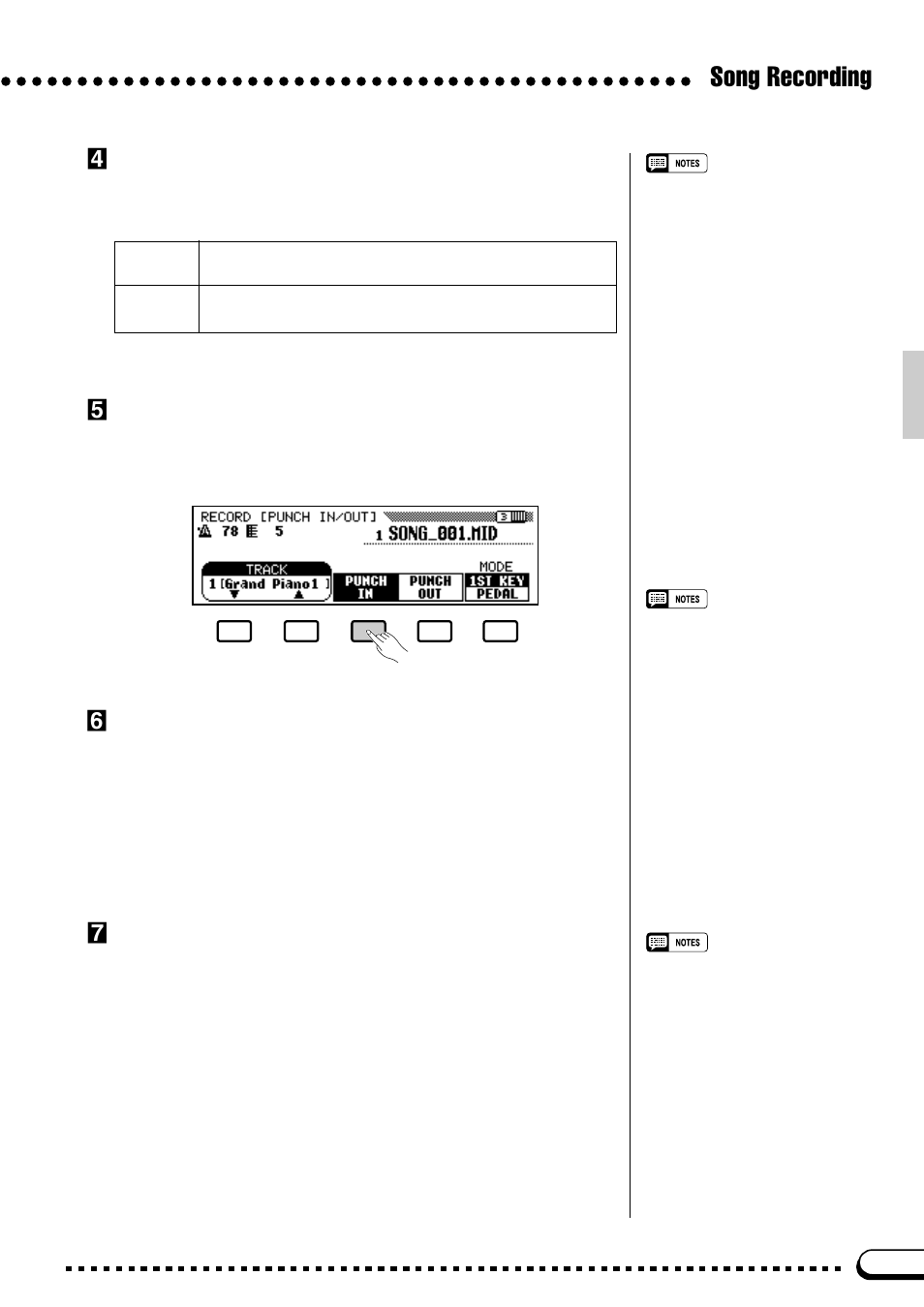 Song recording, Start playback & recording, Select a punch-in mode | Engage the punch-in record ready mode, Stop recording | Yamaha CVP-59S User Manual | Page 82 / 163