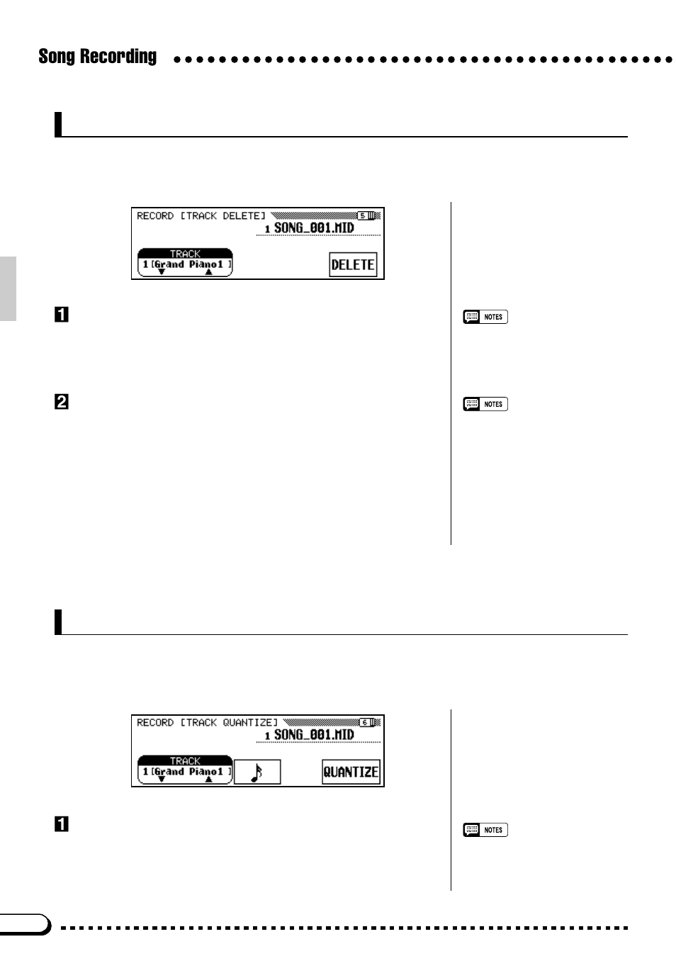 Track delete, Song recording, Track quantize | Yamaha CVP-59S User Manual | Page 87 / 163