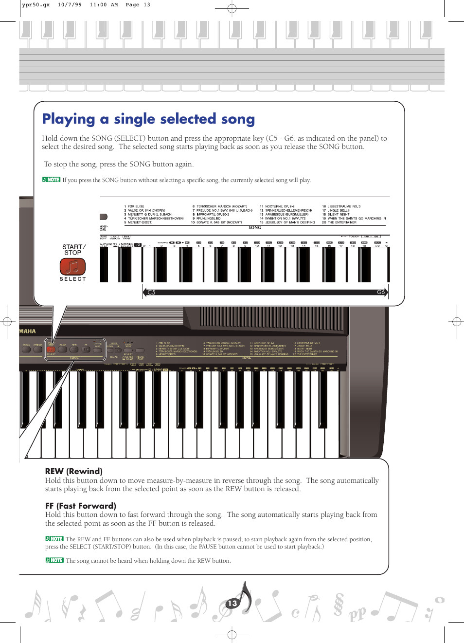 Playing a single selected song | Yamaha YPR-50 User Manual | Page 13 / 36