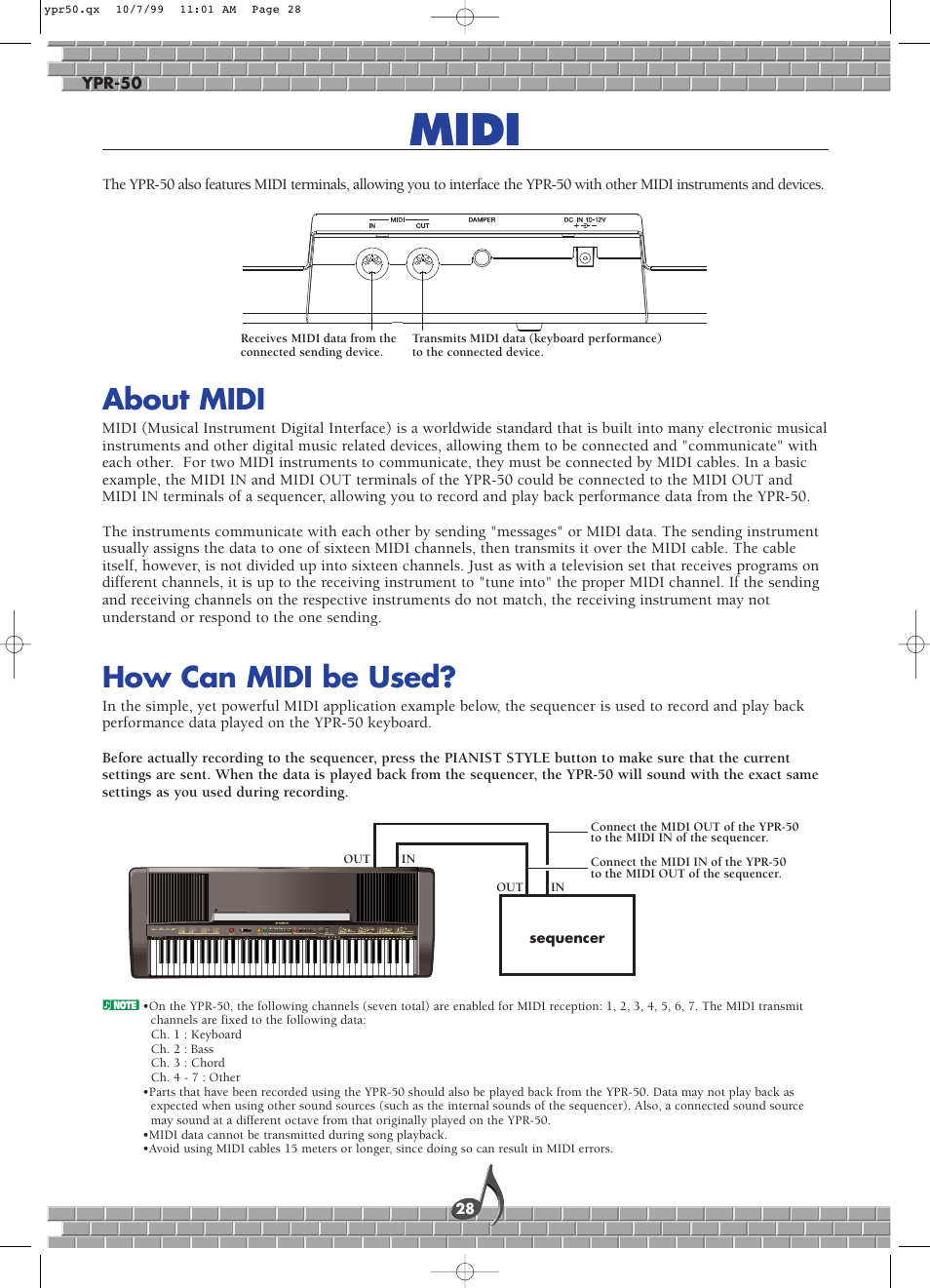 Midi, About midi, How can midi be used | About midi how can midi be used | Yamaha YPR-50 User Manual | Page 28 / 36