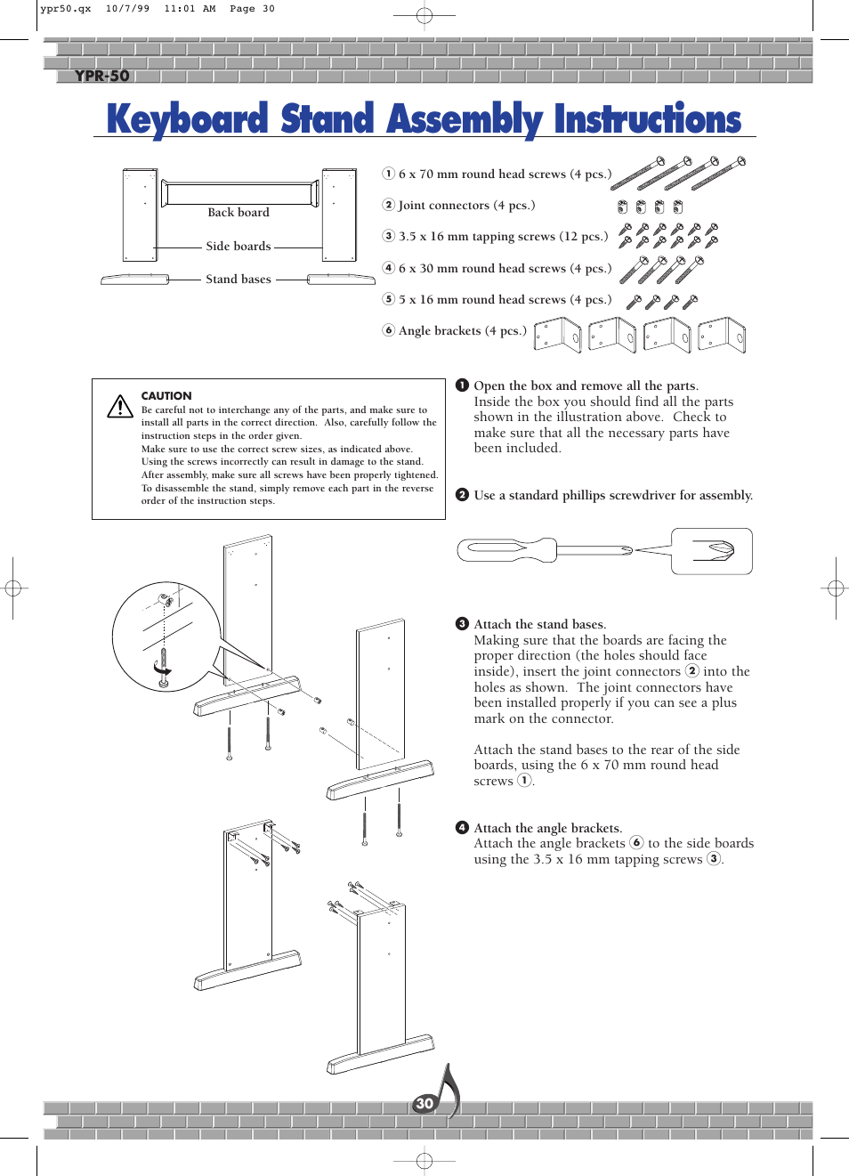 Keyboard stand assembly instructions | Yamaha YPR-50 User Manual | Page 30 / 36