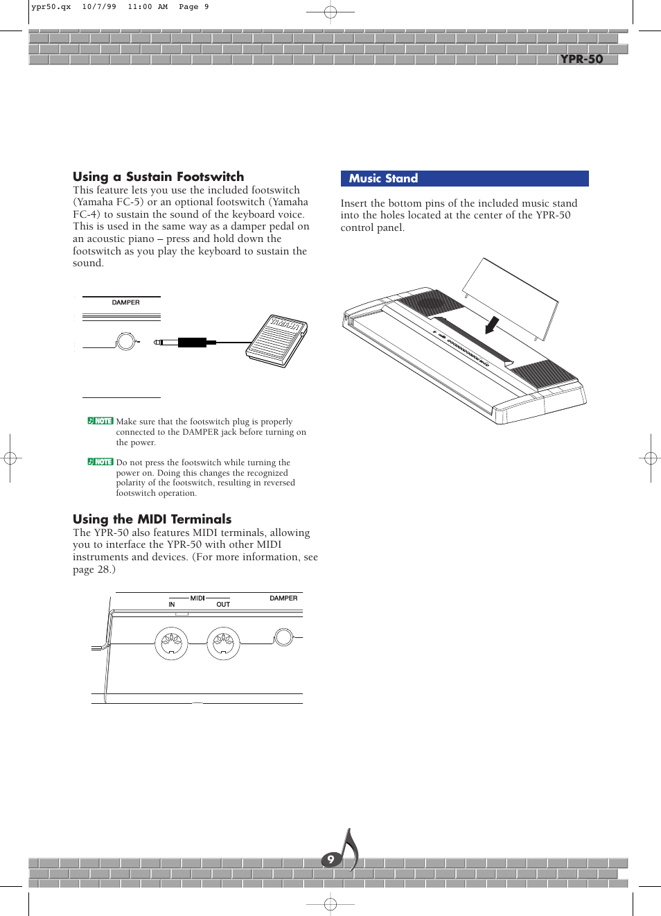 Music stand | Yamaha YPR-50 User Manual | Page 9 / 36