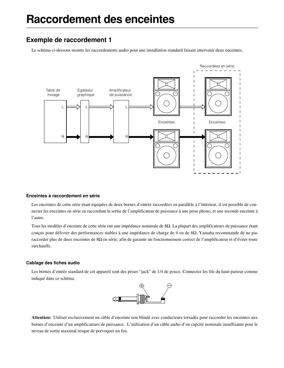 Raccordement des enceintes, Exemple de raccordement 1 | Yamaha SM10IV User Manual | Page 10 / 36