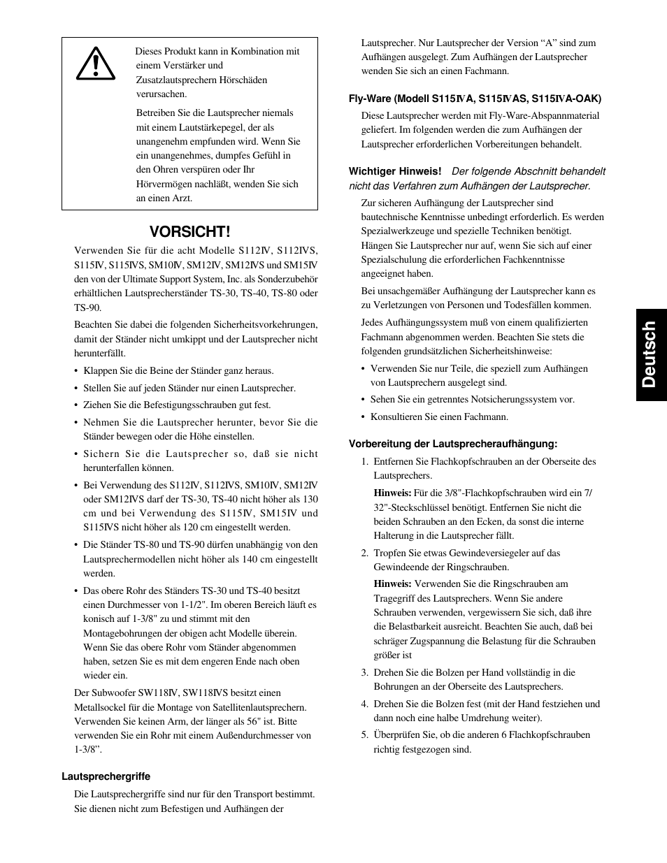 Deutsch, Vorsicht | Yamaha SM10IV User Manual | Page 15 / 36