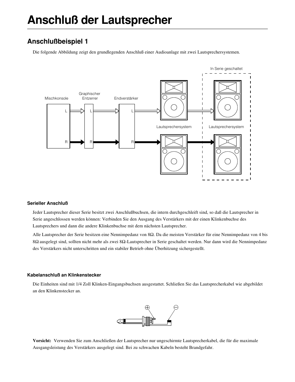 Anschluß der lautsprecher, Anschluß derlautsprecher, Anschlußbeispiel 1 | Yamaha SM10IV User Manual | Page 16 / 36