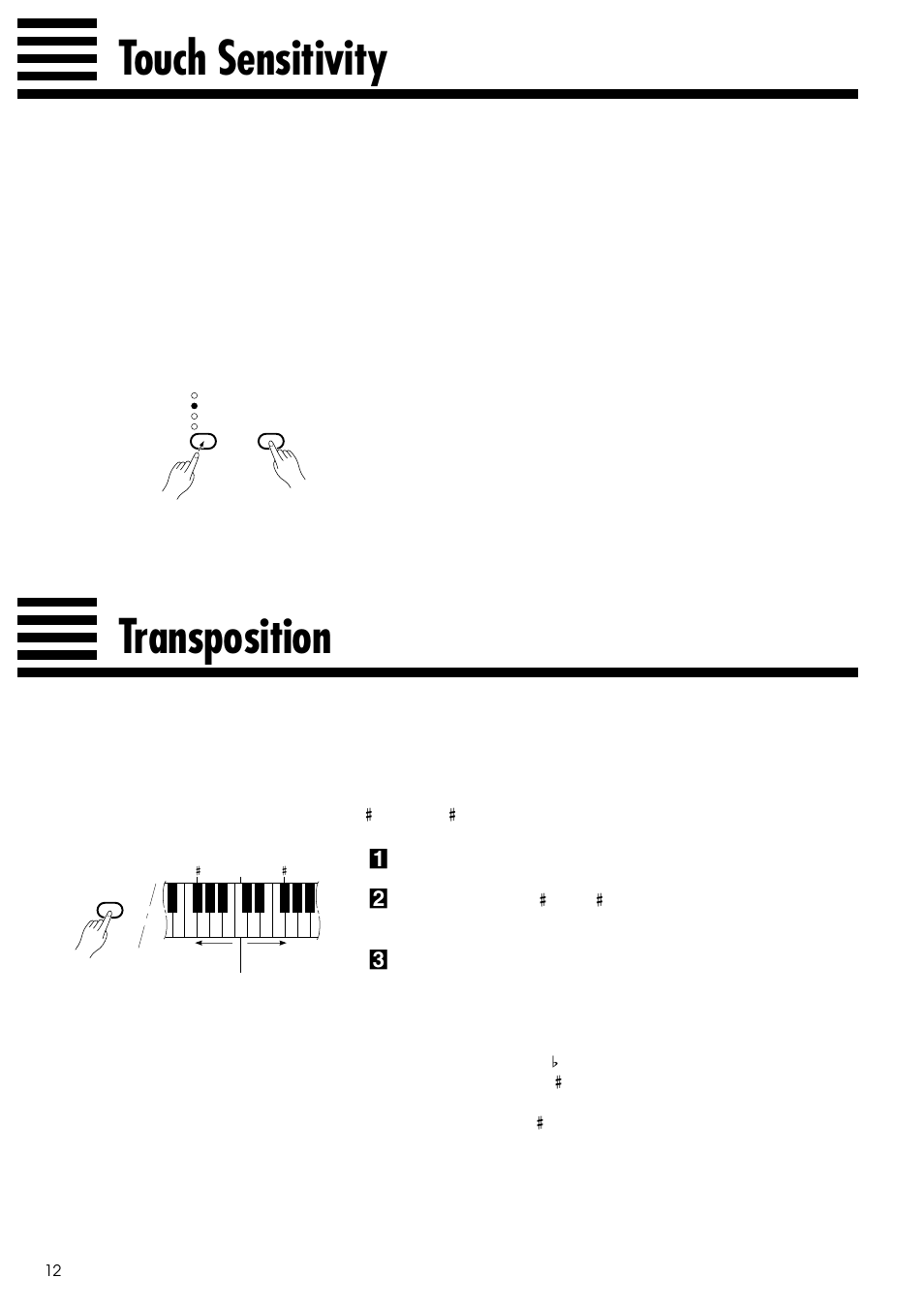 Touch sensitivity, Transposition | Yamaha CLP-123 User Manual | Page 12 / 30