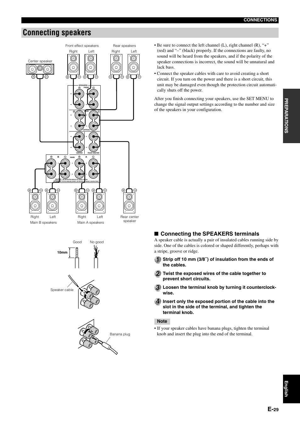 Connecting speakers, Connecting the speakers terminals | Yamaha pmn User Manual | Page 35 / 128