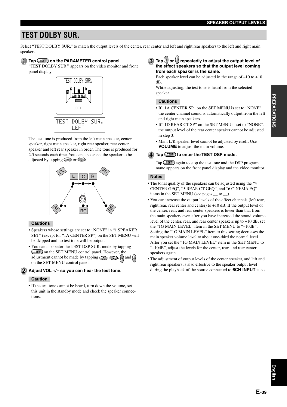 Test dolby sur | Yamaha pmn User Manual | Page 45 / 128