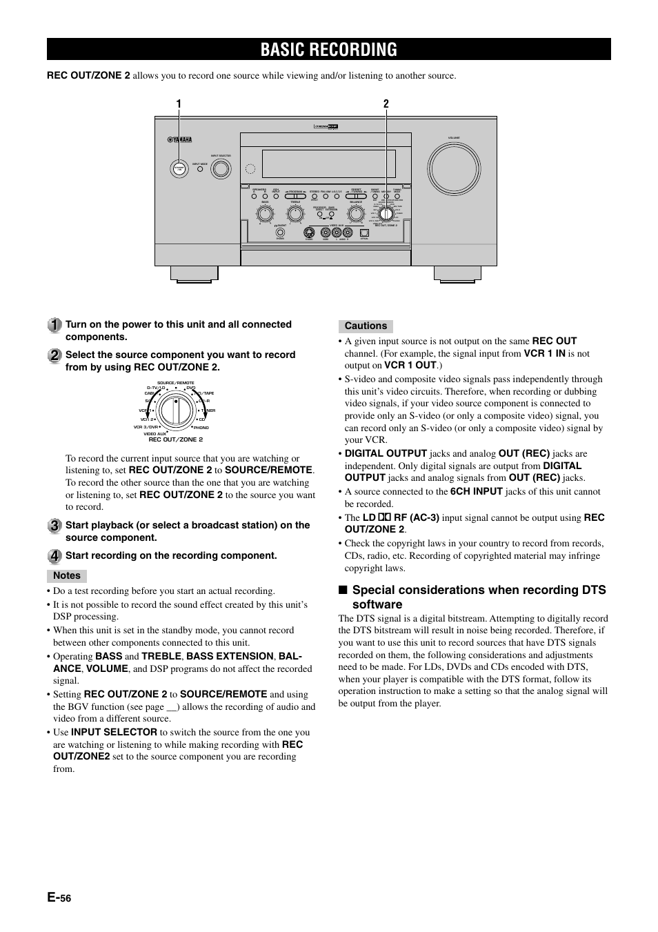 Basic recording, Special considerations when recording dts software | Yamaha pmn User Manual | Page 62 / 128