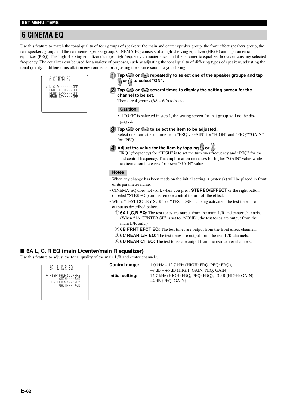 6 cinema eq, 6a l,c,r eq | Yamaha pmn User Manual | Page 68 / 128