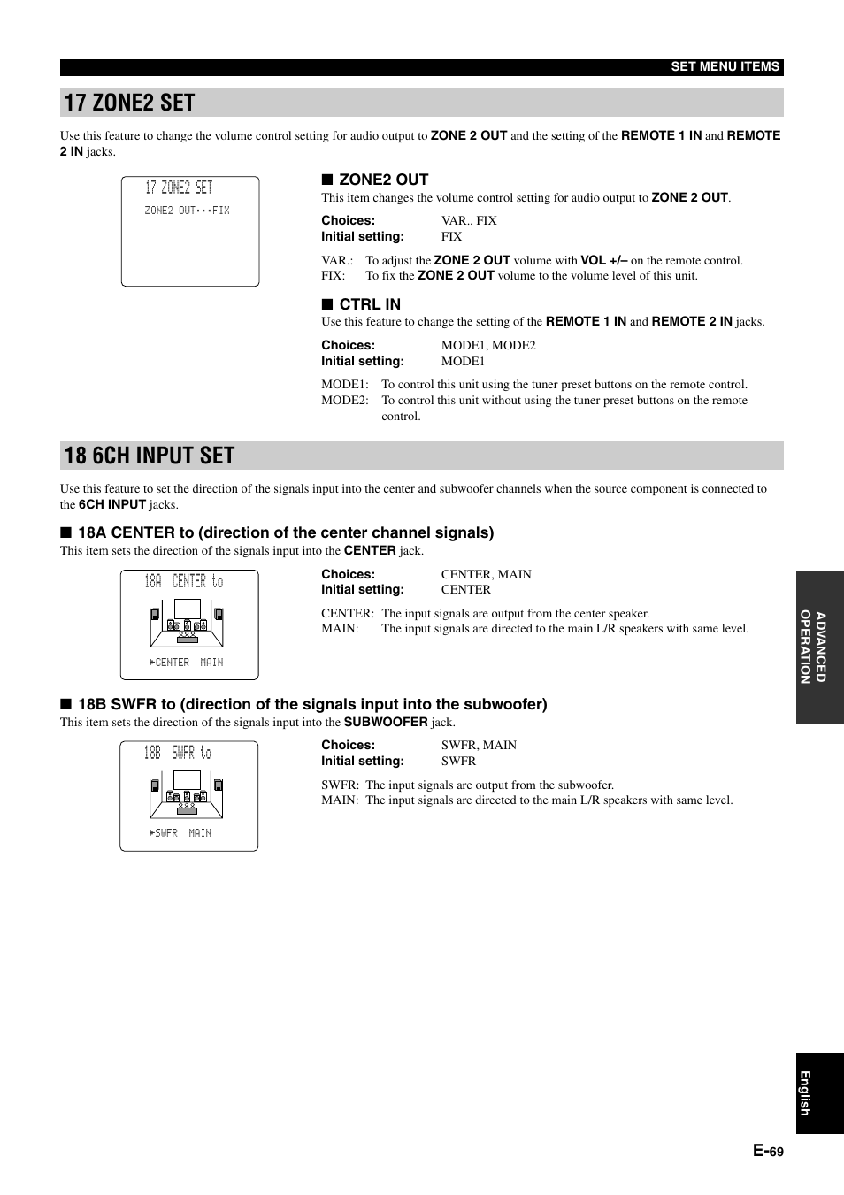 17 zone2 set, 18 6ch input set, 18a center to | 18b swfr to | Yamaha pmn User Manual | Page 75 / 128