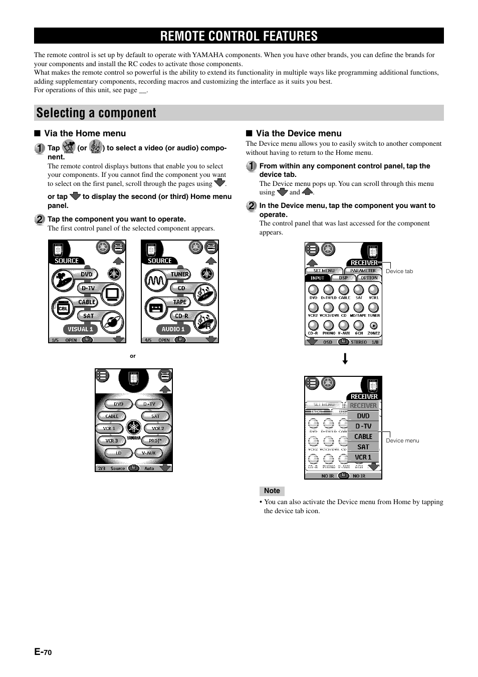 Remote control features, Selecting a component | Yamaha pmn User Manual | Page 76 / 128