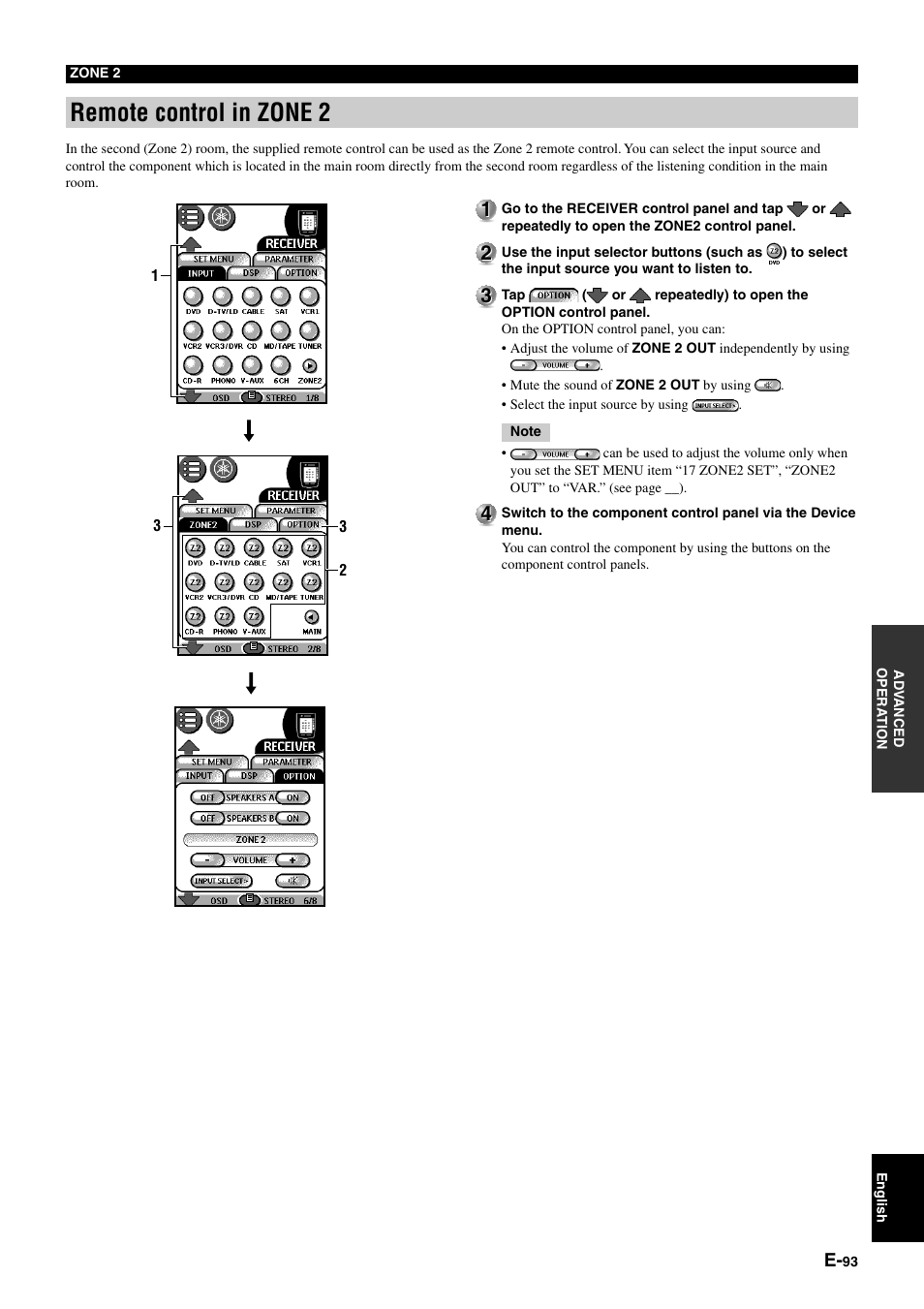 Remote control in zone 2 | Yamaha pmn User Manual | Page 99 / 128