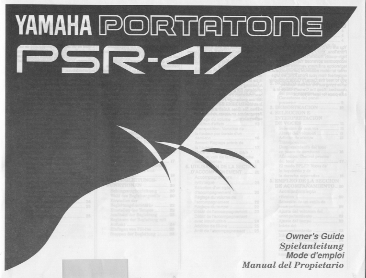 Yamaha Portatone PSR-47 User Manual | 33 pages