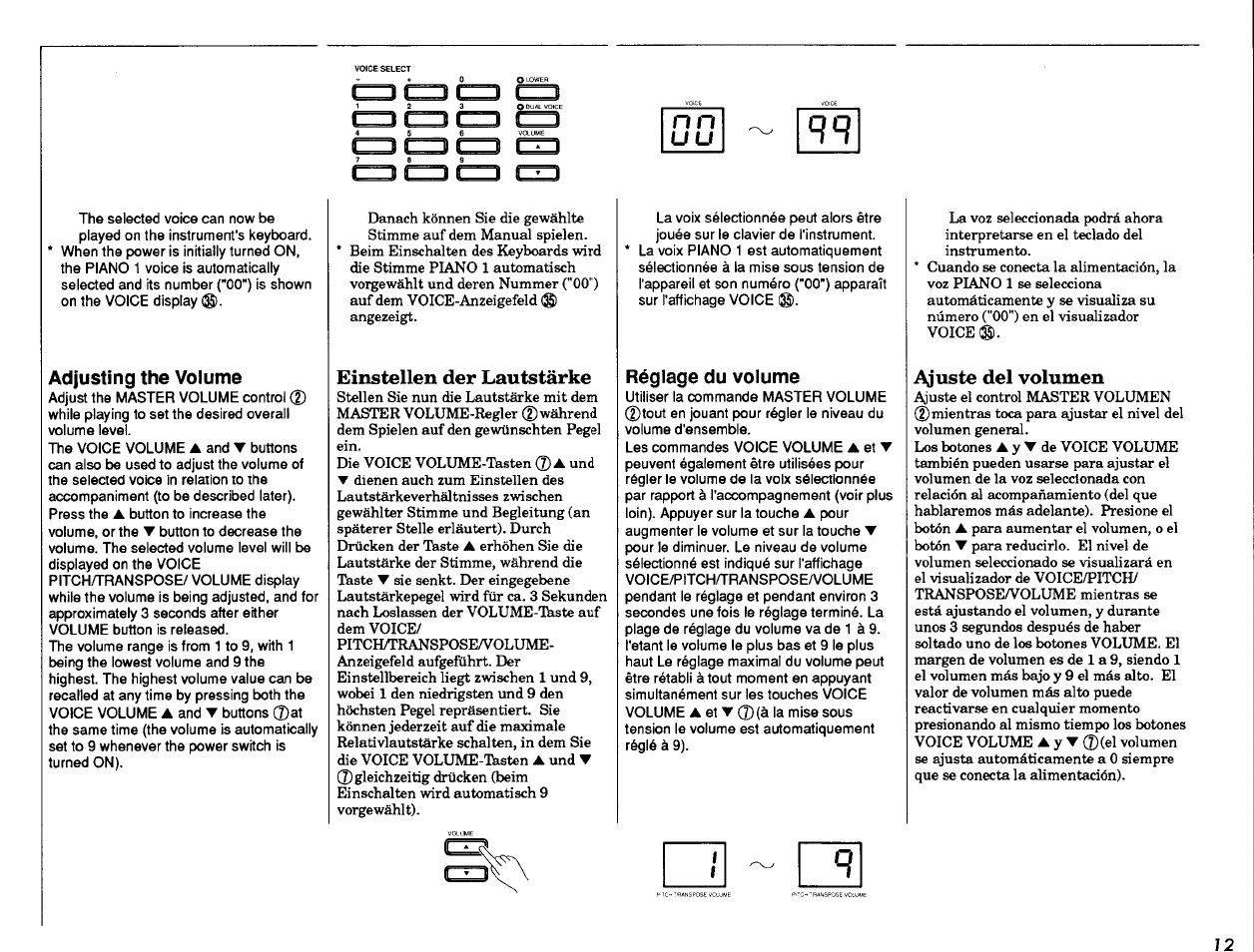 Adjusting the volume, Einstellen der lautstärke, Ajuste del volumen | N n uu | Yamaha Portatone PSR-47 User Manual | Page 13 / 33