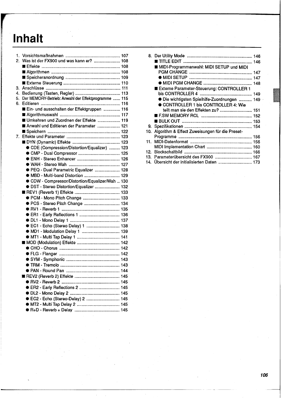 Inhalt | Yamaha FX900 User Manual | Page 107 / 176