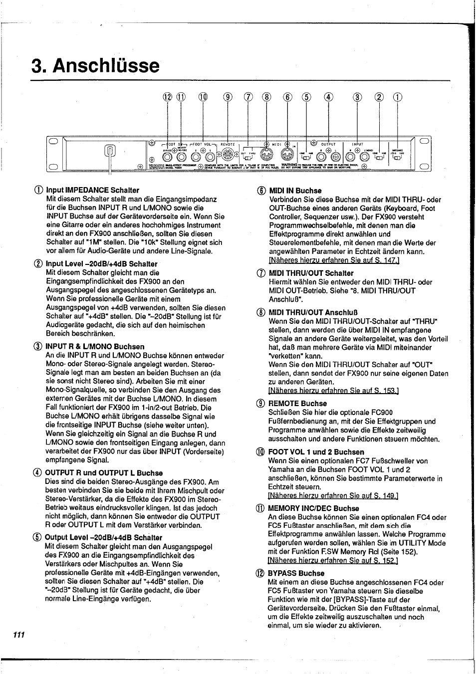 Anschlüsse | Yamaha FX900 User Manual | Page 112 / 176