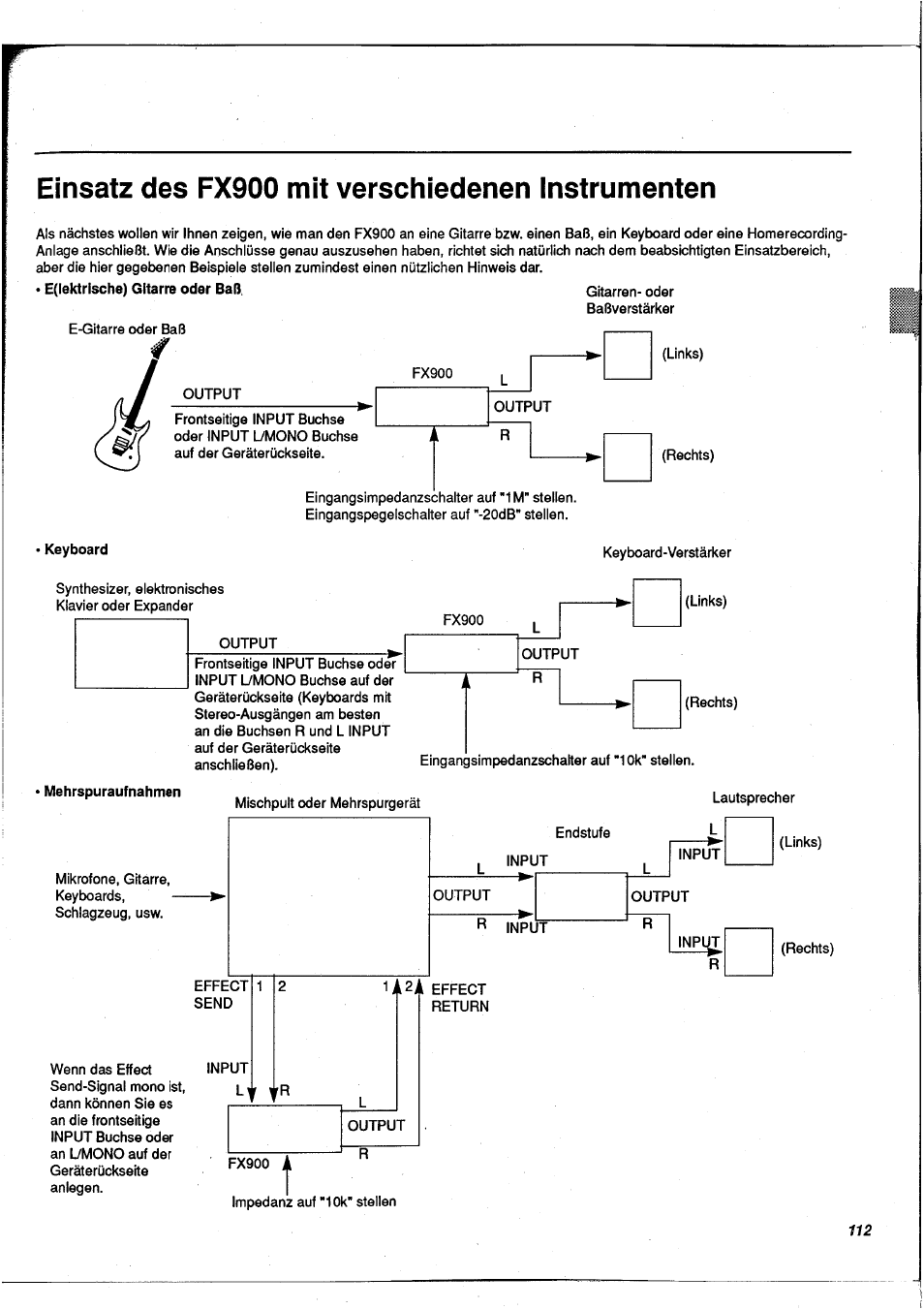 Einsatz des fx900 mit verschiedenen instrumenten | Yamaha FX900 User Manual | Page 113 / 176