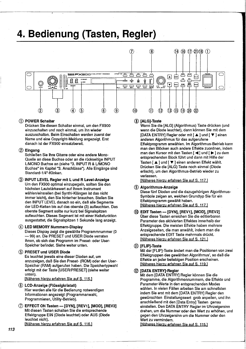 Bedienung (tasten, regler) | Yamaha FX900 User Manual | Page 114 / 176