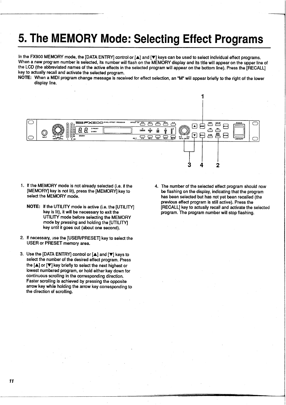 The memory mode: selecting effect programs | Yamaha FX900 User Manual | Page 12 / 176