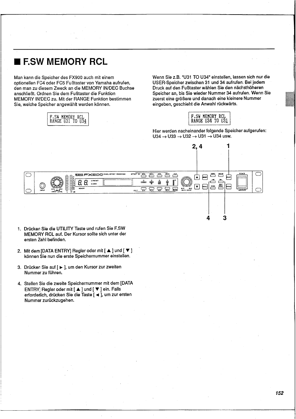 F.sw memory rcl | Yamaha FX900 User Manual | Page 153 / 176