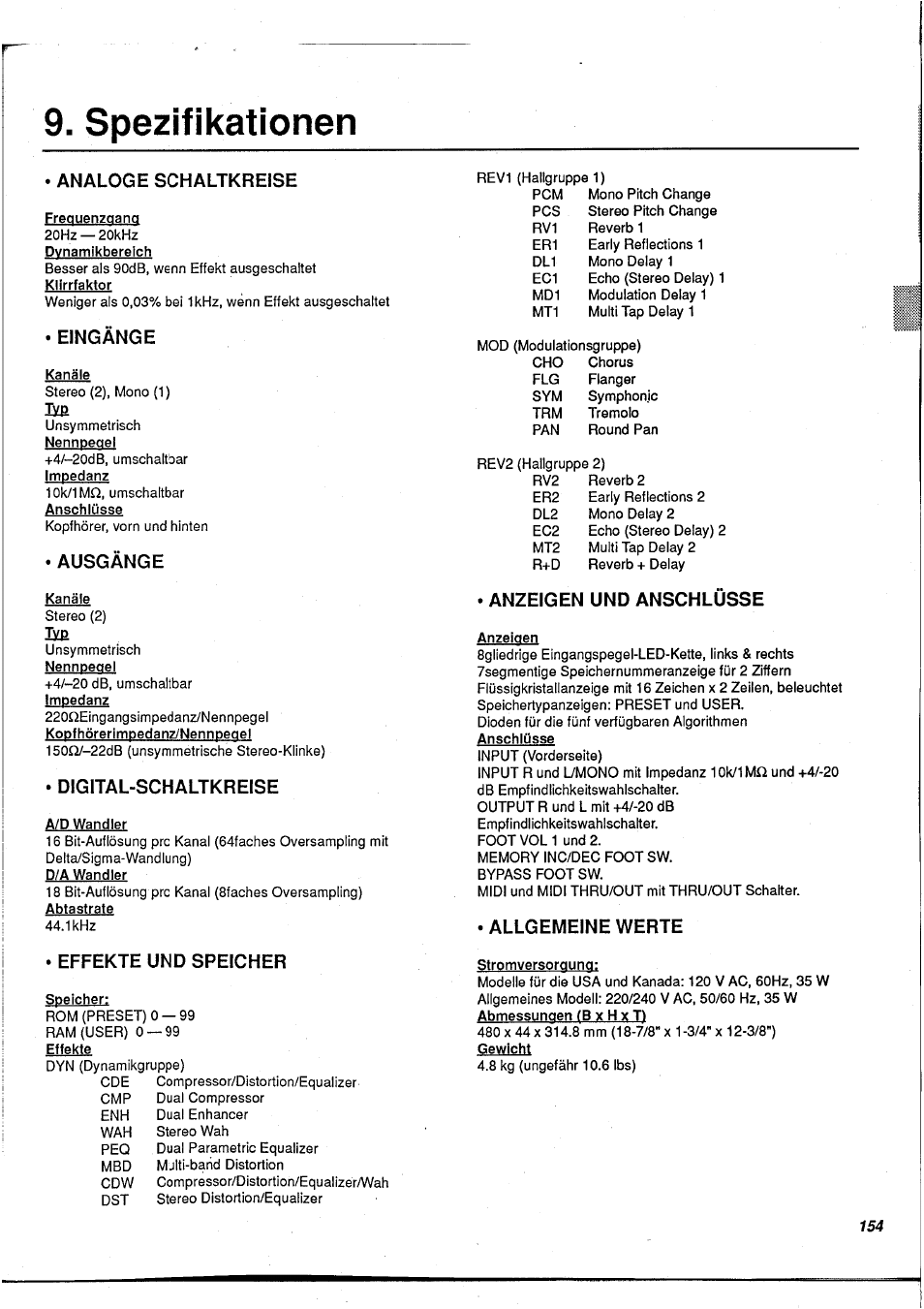 Spezifikationen, Tjiß | Yamaha FX900 User Manual | Page 155 / 176
