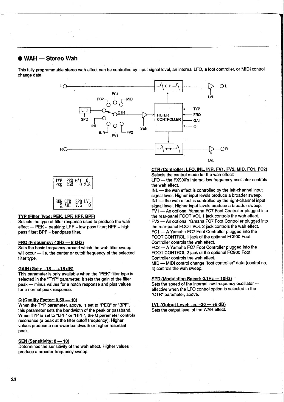 Wah — stereo wah, War — stereo wah | Yamaha FX900 User Manual | Page 24 / 176