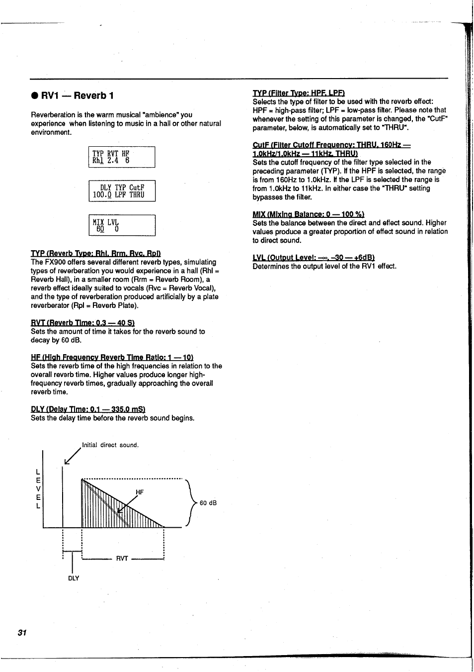 Rv1 — reverb 1, Rv1—reverb 1 | Yamaha FX900 User Manual | Page 32 / 176