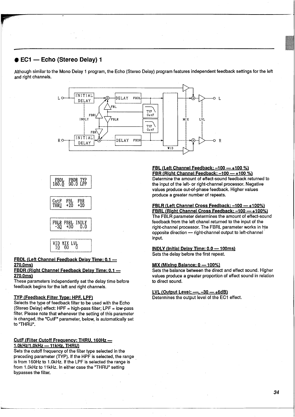 Ec1 — echo (stereo delay) 1 | Yamaha FX900 User Manual | Page 35 / 176