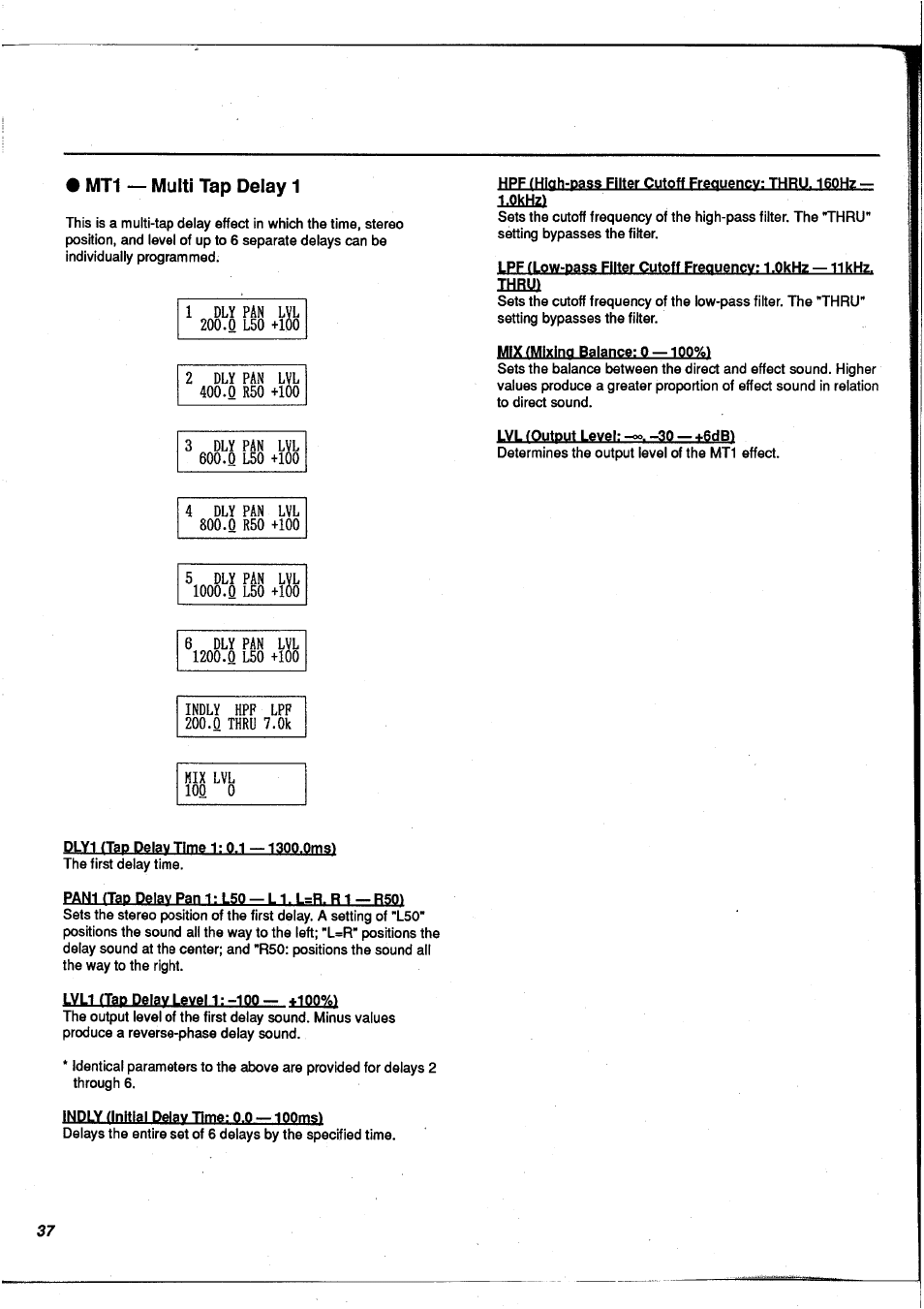 Mt1 — multi tap delay 1 | Yamaha FX900 User Manual | Page 38 / 176