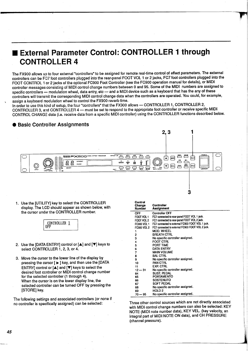 Basic controller assignments, Basic controller assignments 2,3, 1 h*^| [n''m | Yamaha FX900 User Manual | Page 46 / 176
