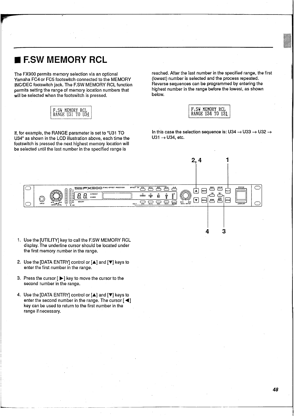 F.sw memory rcl | Yamaha FX900 User Manual | Page 49 / 176